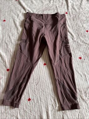 lululemon athletica mauve-toned mesh-panel cropped style leggings
